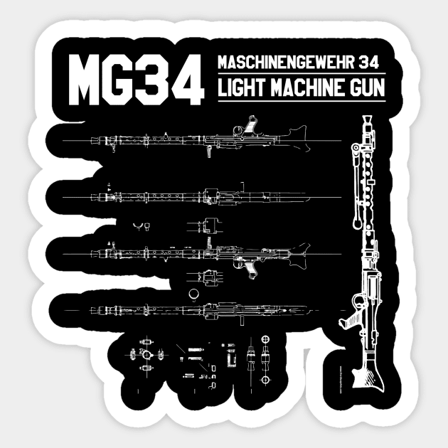 MG34 MACHINE GUN Sticker by theanomalius_merch